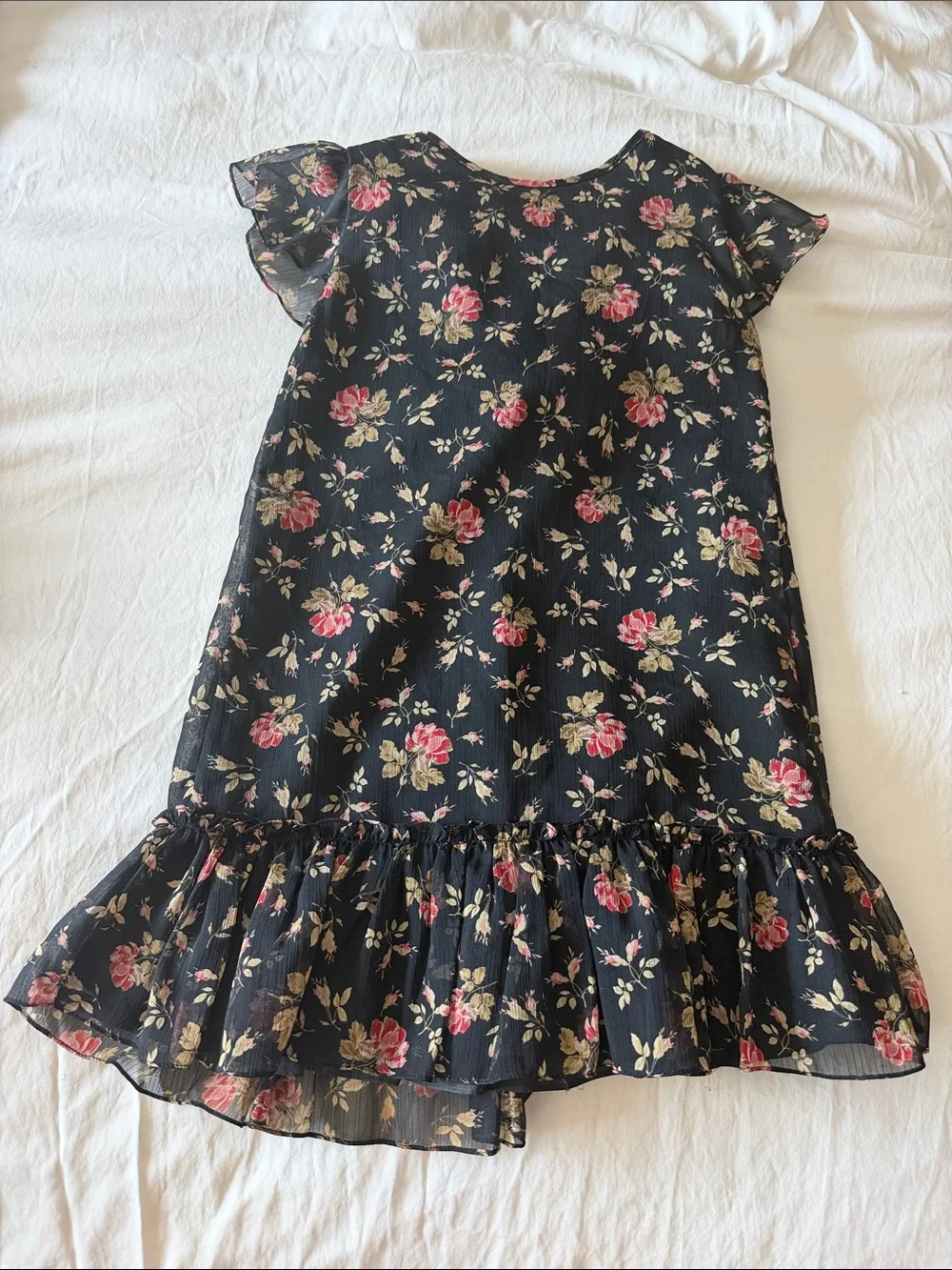 Ralph Lauren Black Floral Ruffle-Trim Dress